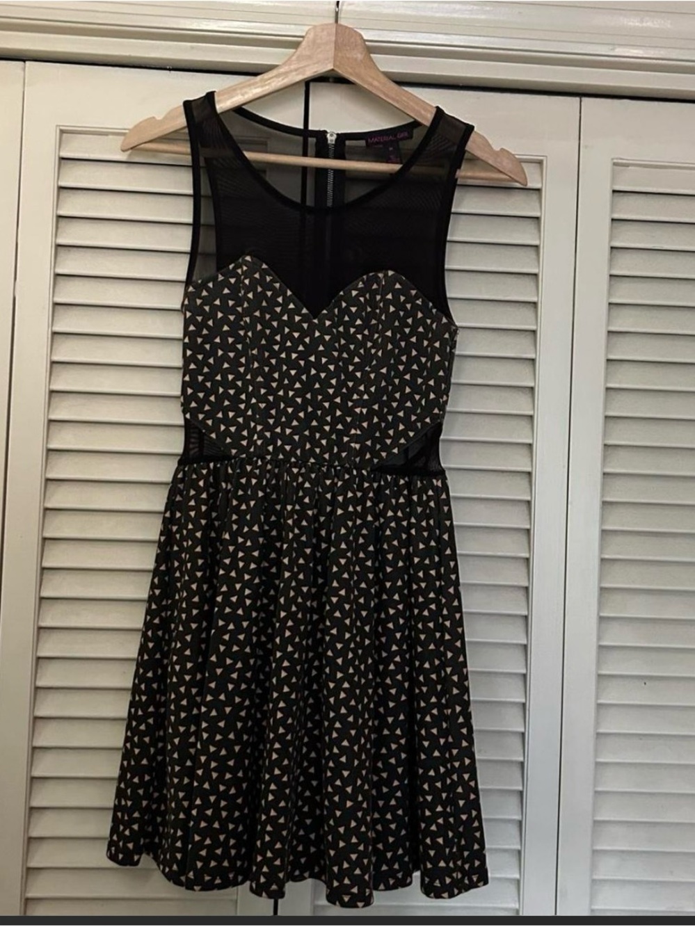 Material Girl Black Dress with Cream Triangle Print